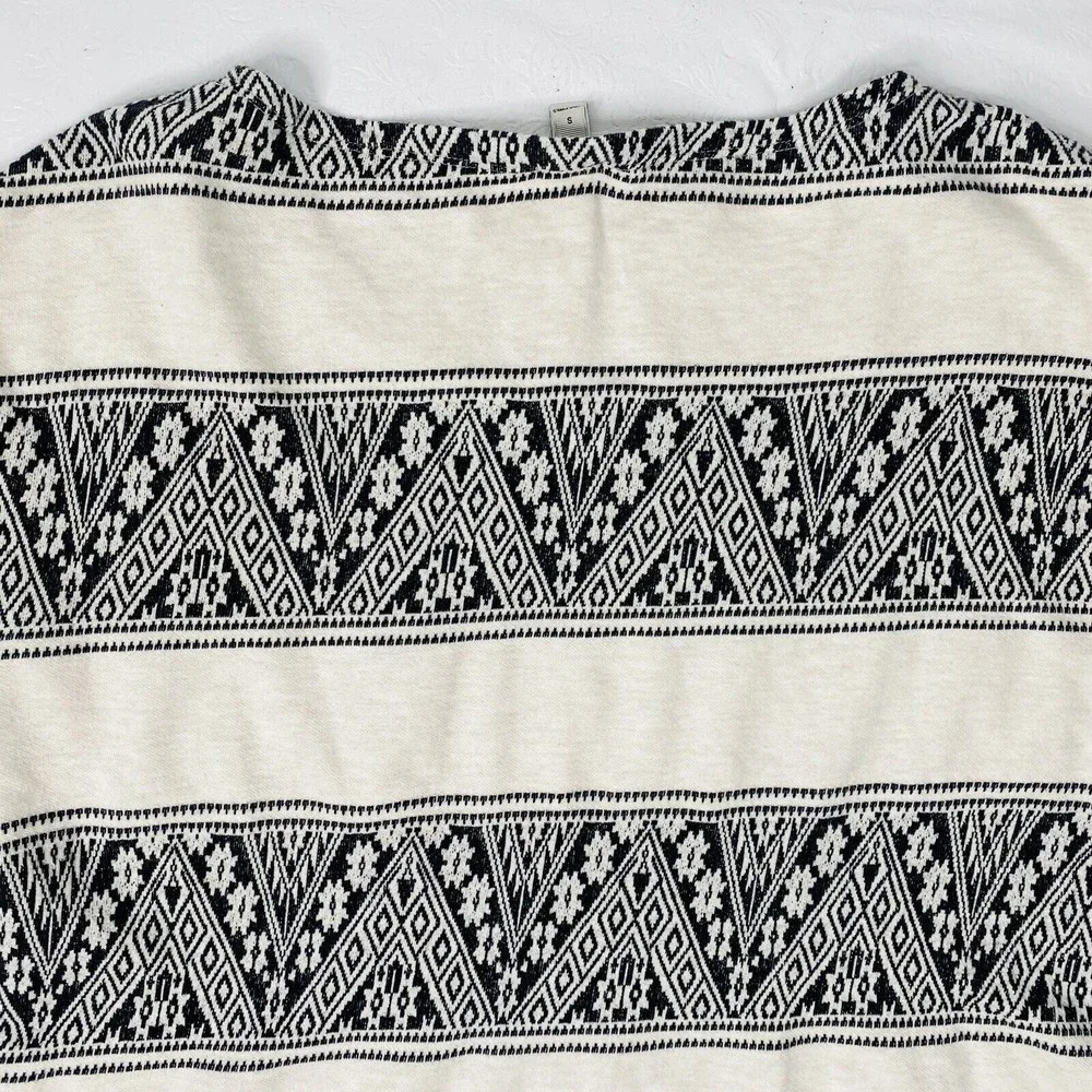 J Crew Sz Small Black Cream Graphic 3/4 Sleeve Sweatshirt - Picture 6 of 9